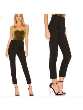 Tibi Anson High Waisted Lace Up Tie Pants Black